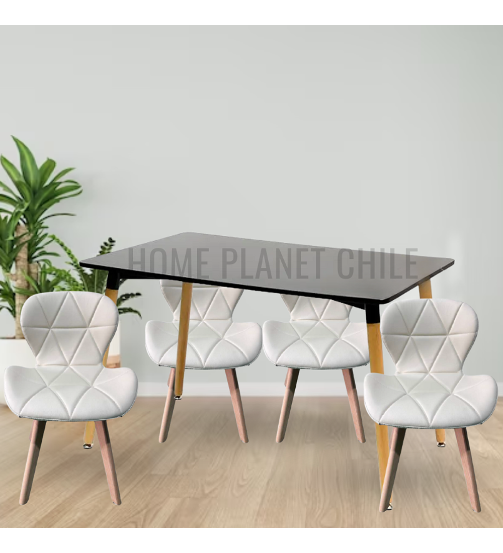 Comedor Colonia rectangular Negro 120x80 cm con 4 Sillas Mariposas Rubik Wood