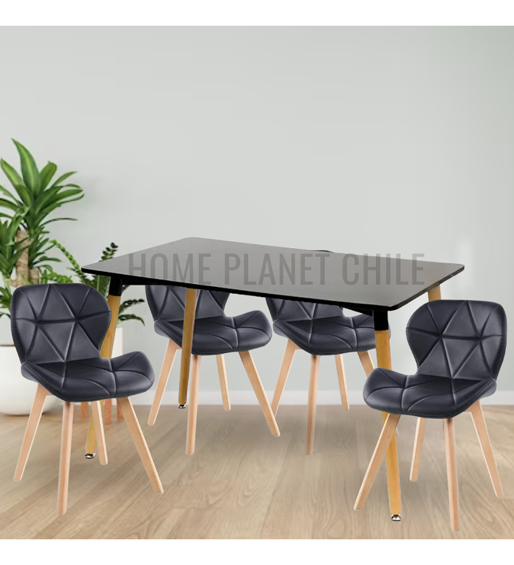 Comedor Colonia rectangular Negro 130x80 cm con 4 Sillas Mariposas Rubik Wood