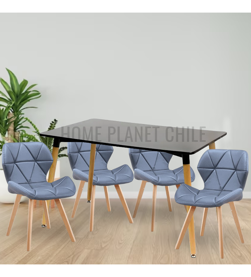 Comedor Colonia rectangular Negro 130x80 cm con 4 Sillas Mariposas Rubik Wood