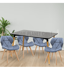 Comedor Colonia rectangular Negro 130x80 cm con 4 Sillas Mariposas Rubik Wood