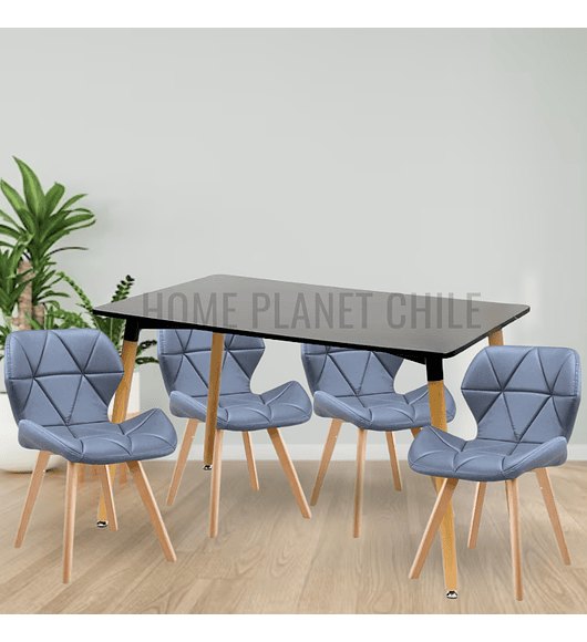 Comedor Colonia rectangular Negro 130x80 cm con 4 Sillas Mariposas Rubik Wood