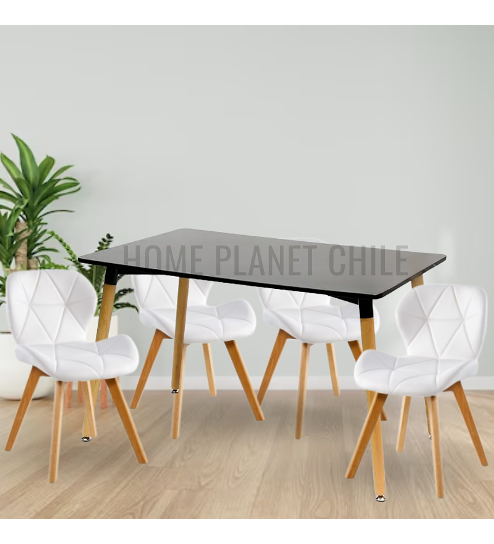 Comedor Colonia rectangular Negro 130x80 cm con 4 Sillas Mariposas Rubik Wood