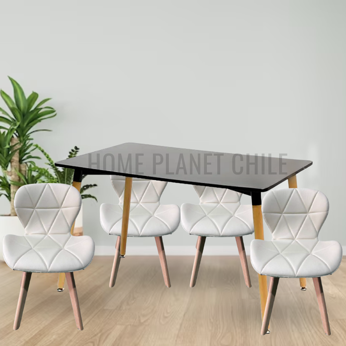Comedor Colonia rectangular Negro 130x80 cm con 4 Sillas Mariposas Rubik Wood 5
