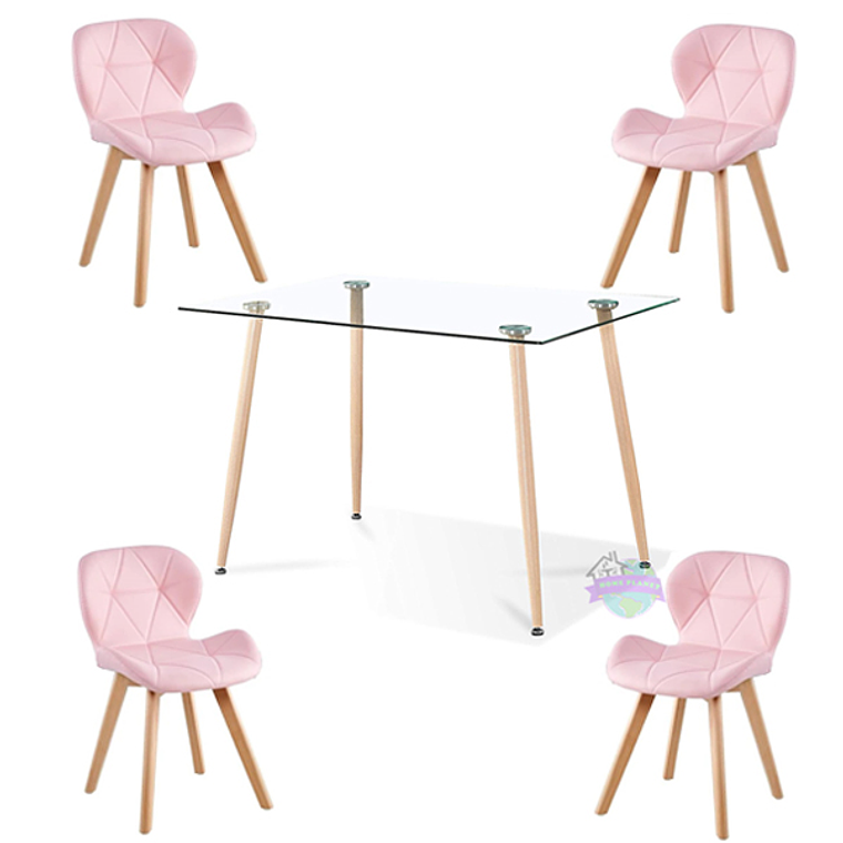 Comedor Lyon rectangular vidrio 130x80cm con 4 Sillas Mariposas Rubik Wood 6
