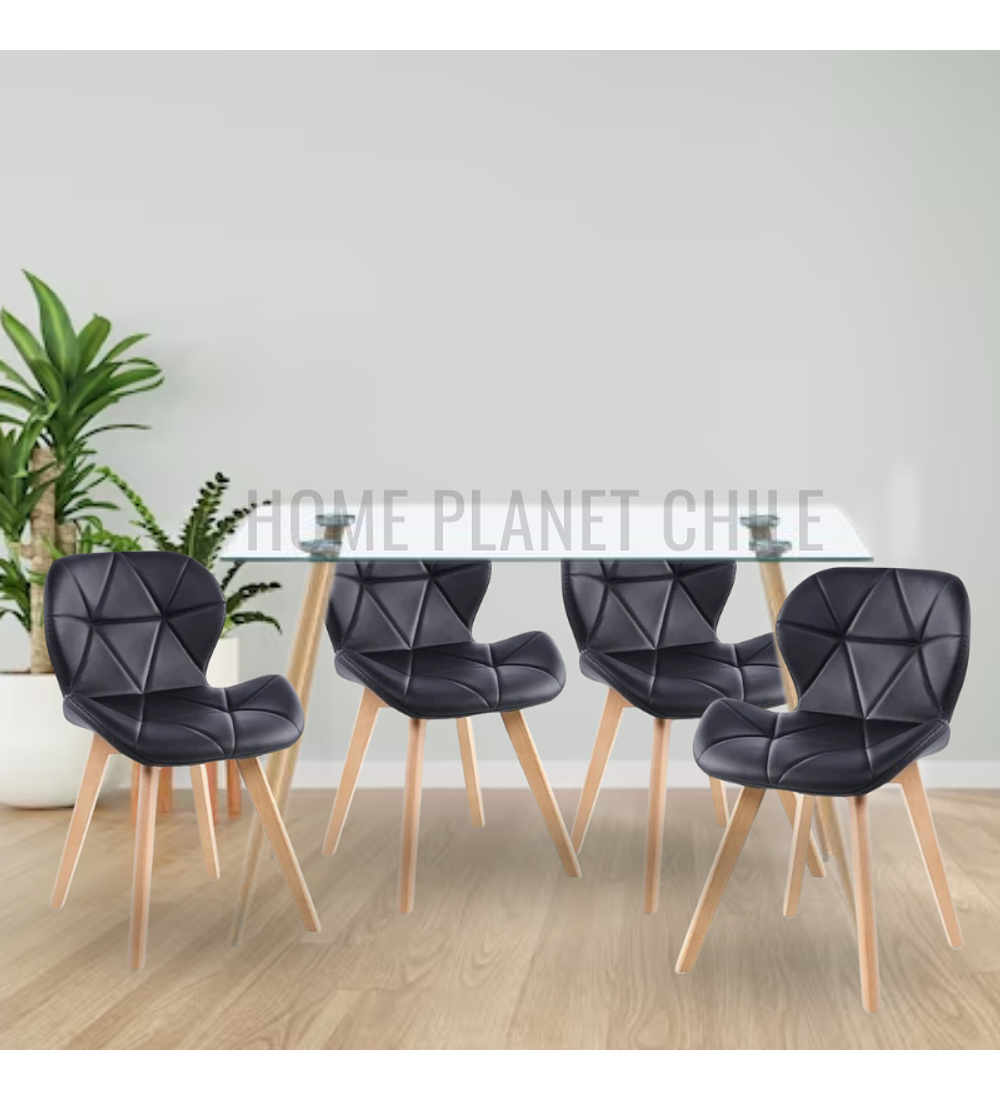Comedor Lyon rectangular vidrio 130x80cm con 4 Sillas Mariposas Rubik Wood