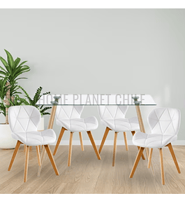 Comedor Lyon rectangular vidrio 130x80cm con 4 Sillas Mariposas Rubik Wood