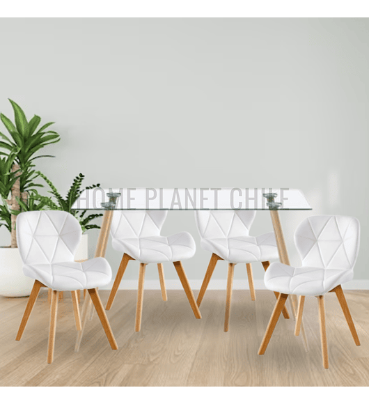 Comedor Lyon rectangular vidrio 130x80cm con 4 Sillas Mariposas Rubik Wood