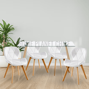 Comedor Lyon rectangular vidrio 130x80cm con 4 Sillas Mariposas Rubik Wood