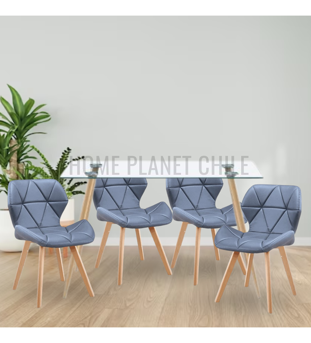 Comedor Lyon rectangular vidrio 130x80cm con 4 Sillas Mariposas Rubik Wood