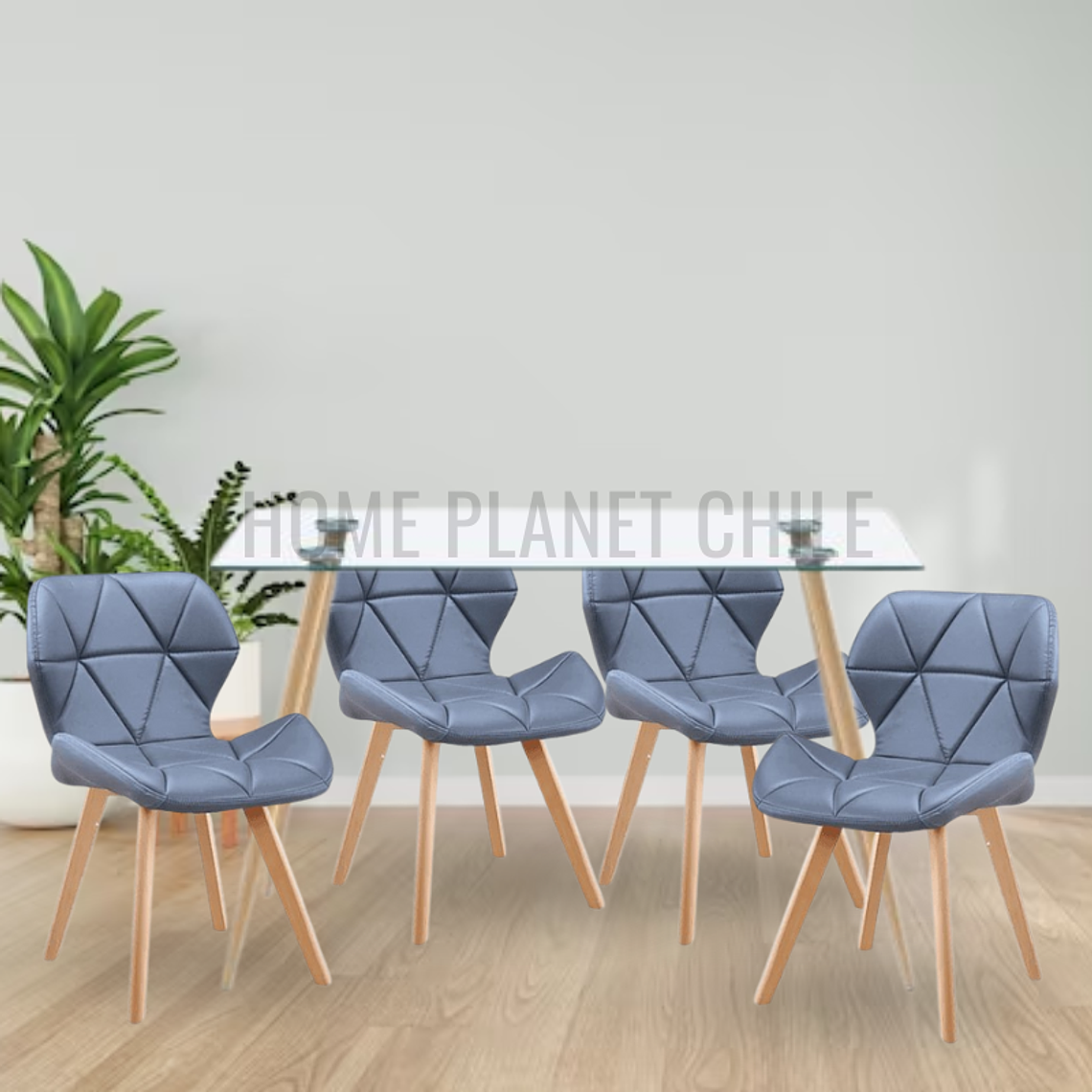 Comedor Lyon rectangular vidrio 130x80cm con 4 Sillas Mariposas Rubik Wood 3