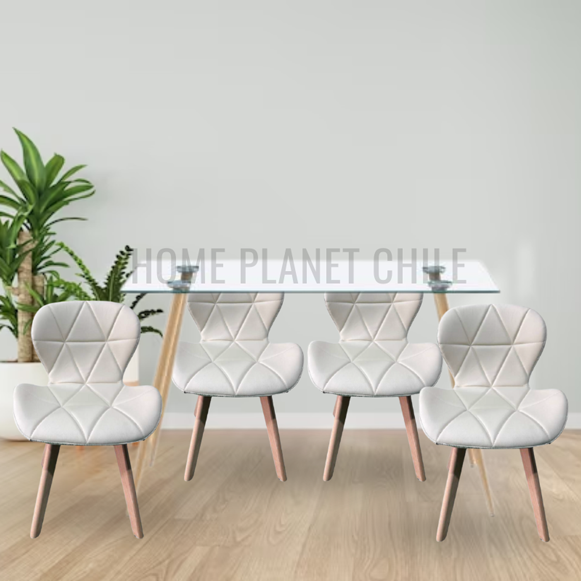 Comedor Lyon rectangular vidrio 130x80cm con 4 Sillas Mariposas Rubik Wood 4