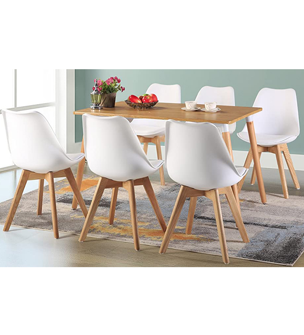 Comedor rectangular color madera 130X80 cm con 6 Sillas Tulip