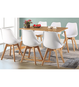 Comedor rectangular color madera 130X80 cm con 6 Sillas Tulip