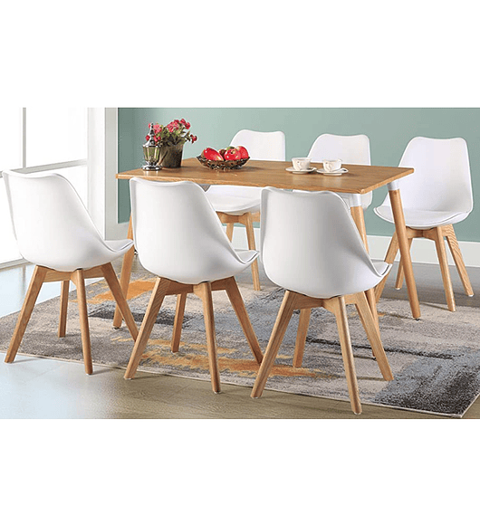Comedor rectangular color madera 130X80 cm con 6 Sillas Tulip