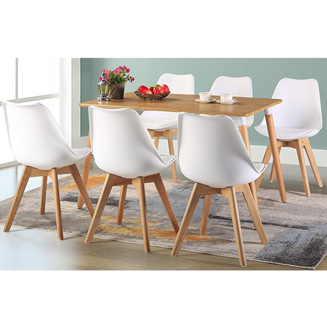 Comedor rectangular color madera 130X80 cm con 6 Sillas Tulip 1