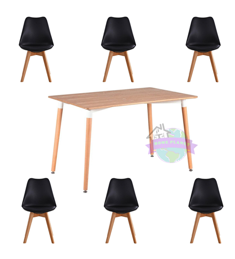 Comedor rectangular color madera 130X80 cm con 6 Sillas Tulip