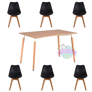 Comedor rectangular color madera 130X80 cm con 6 Sillas Tulip