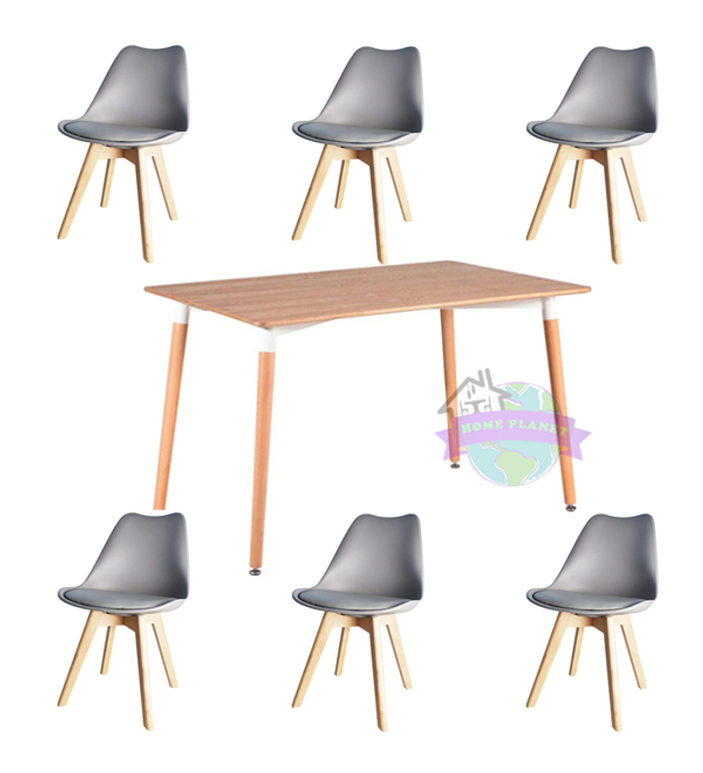 Comedor rectangular color madera 130X80 cm con 6 Sillas Tulip