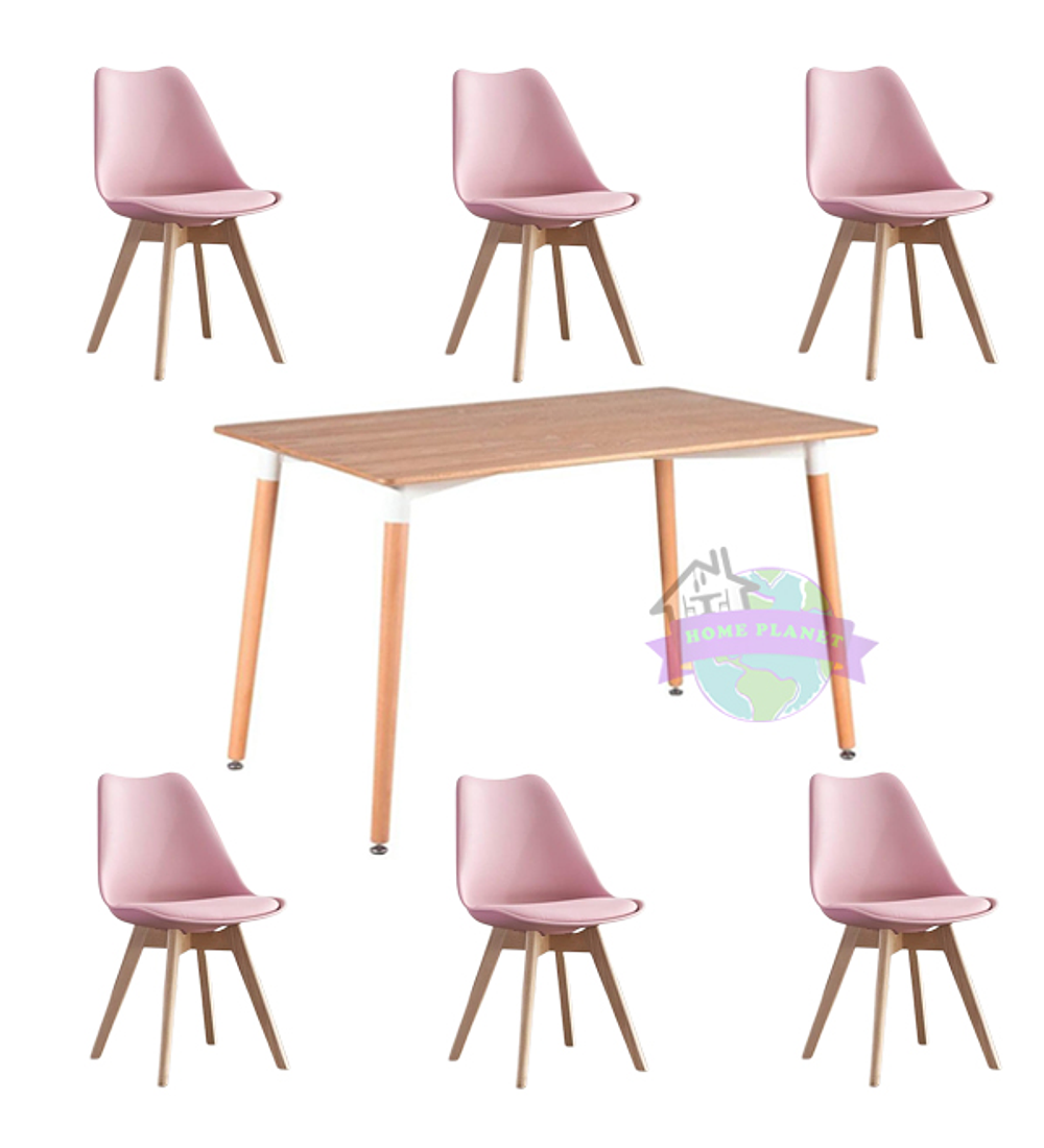 Comedor rectangular color madera 130X80 cm con 6 Sillas Tulip