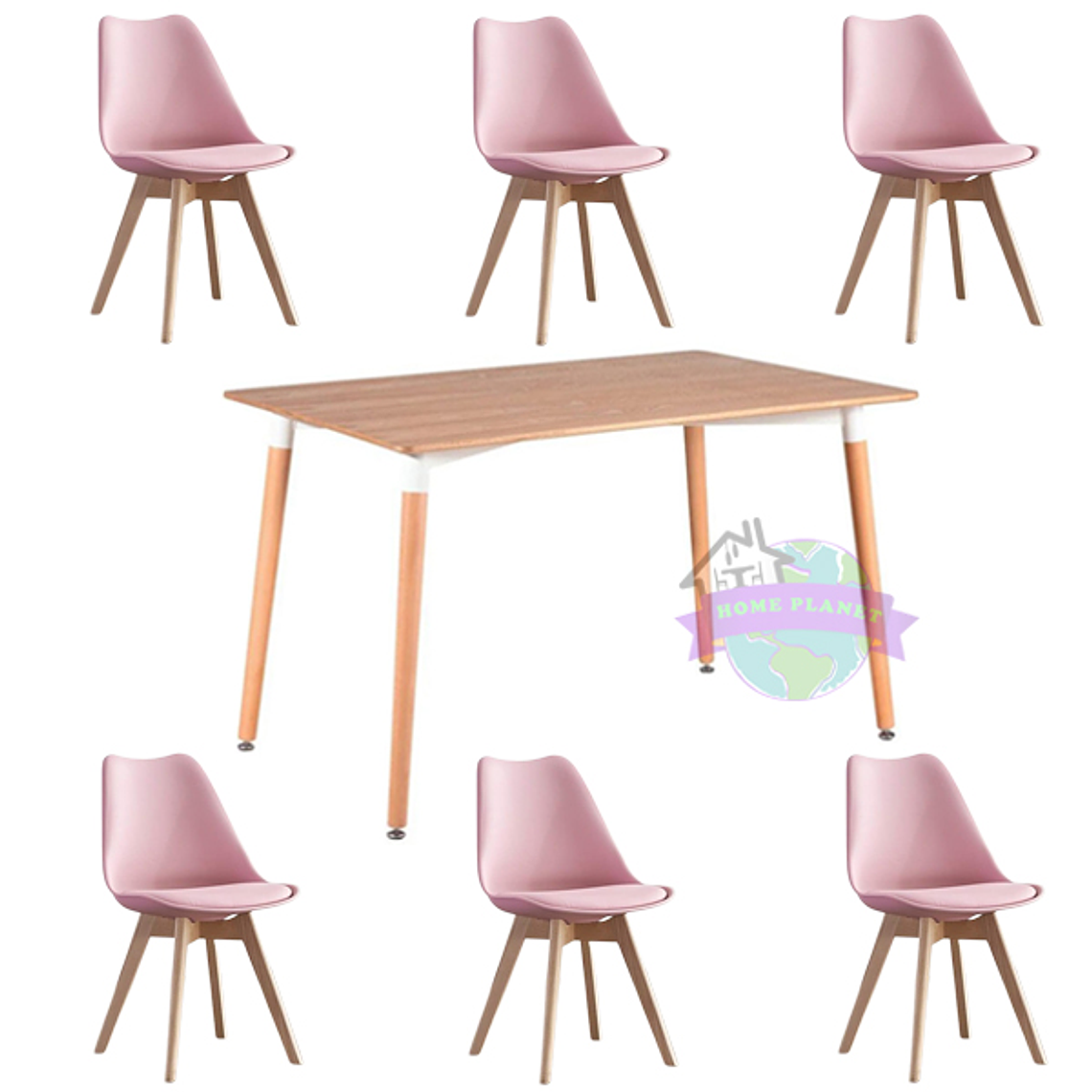 Comedor rectangular color madera 130X80 cm con 6 Sillas Tulip 4