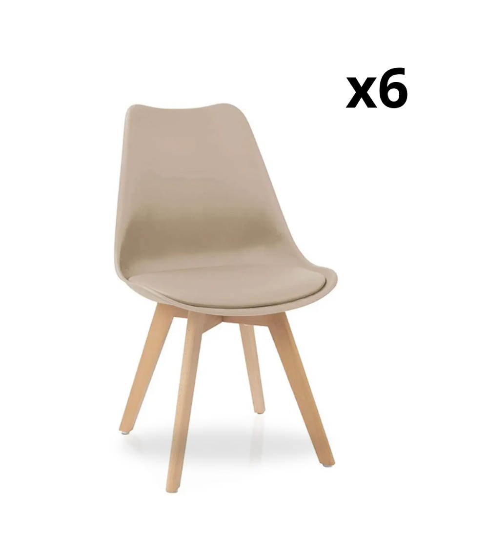 Comedor rectangular color madera 130X80 cm con 6 Sillas Tulip