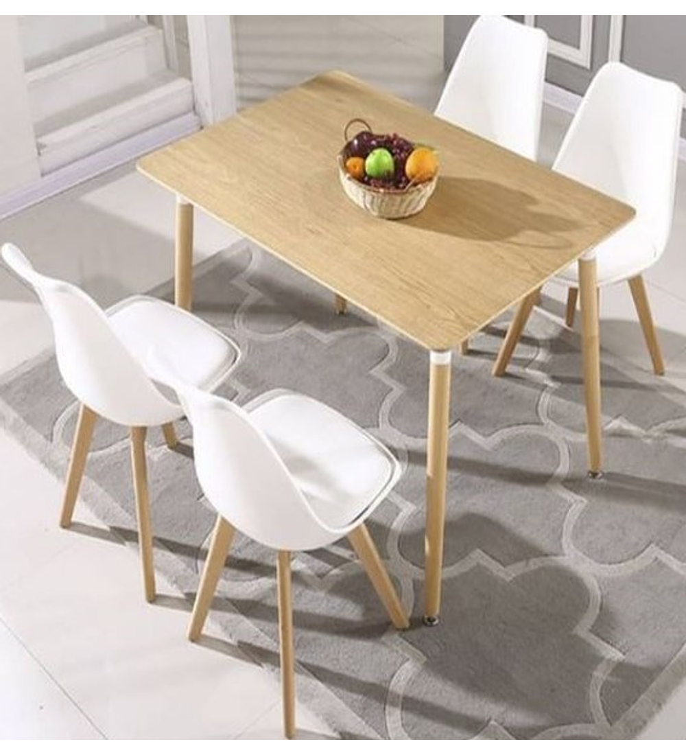 Comedor Rectangular color Madera 130x80 cm con 4 Sillas Tulip