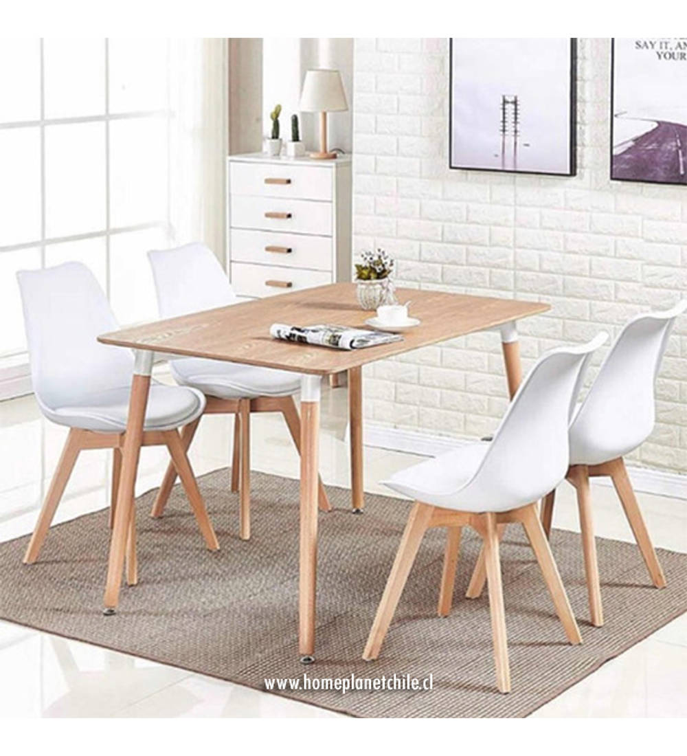 Comedor Rectangular color Madera 130x80 cm con 4 Sillas Tulip