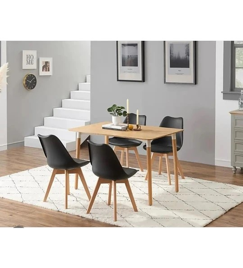 Comedor Rectangular color Madera 130x80 cm con 4 Sillas Tulip