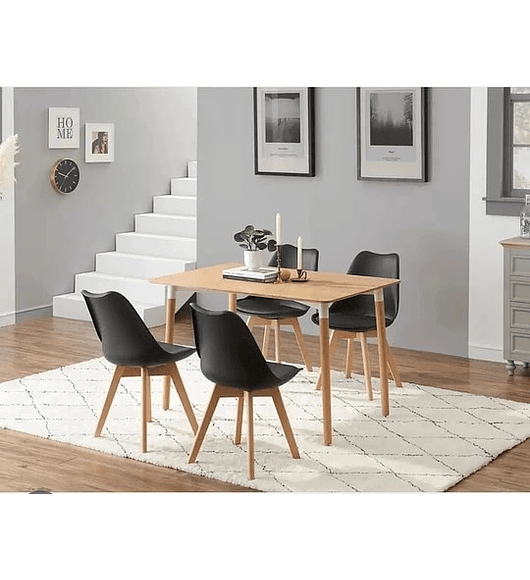 Comedor Rectangular color Madera 130x80 cm con 4 Sillas Tulip