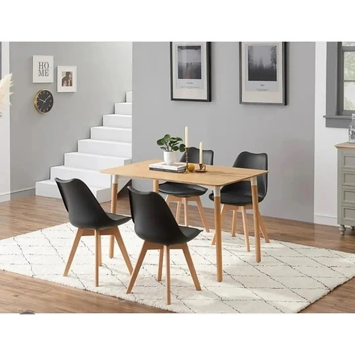 Comedor Rectangular color Madera 130x80 cm con 4 Sillas Tulip 1