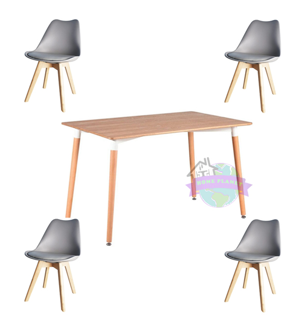 Comedor Rectangular color Madera 130x80 cm con 4 Sillas Tulip