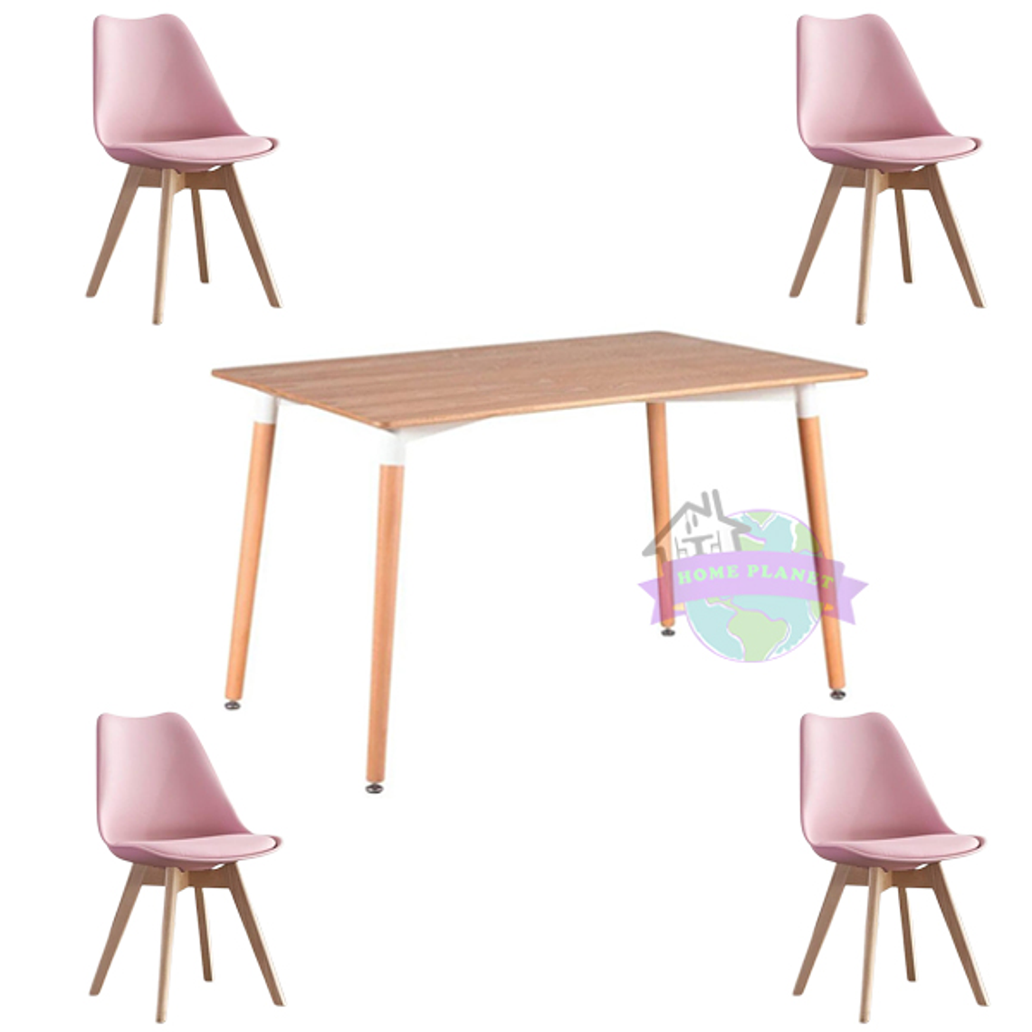 Comedor Rectangular color Madera 130x80 cm con 4 Sillas Tulip 4