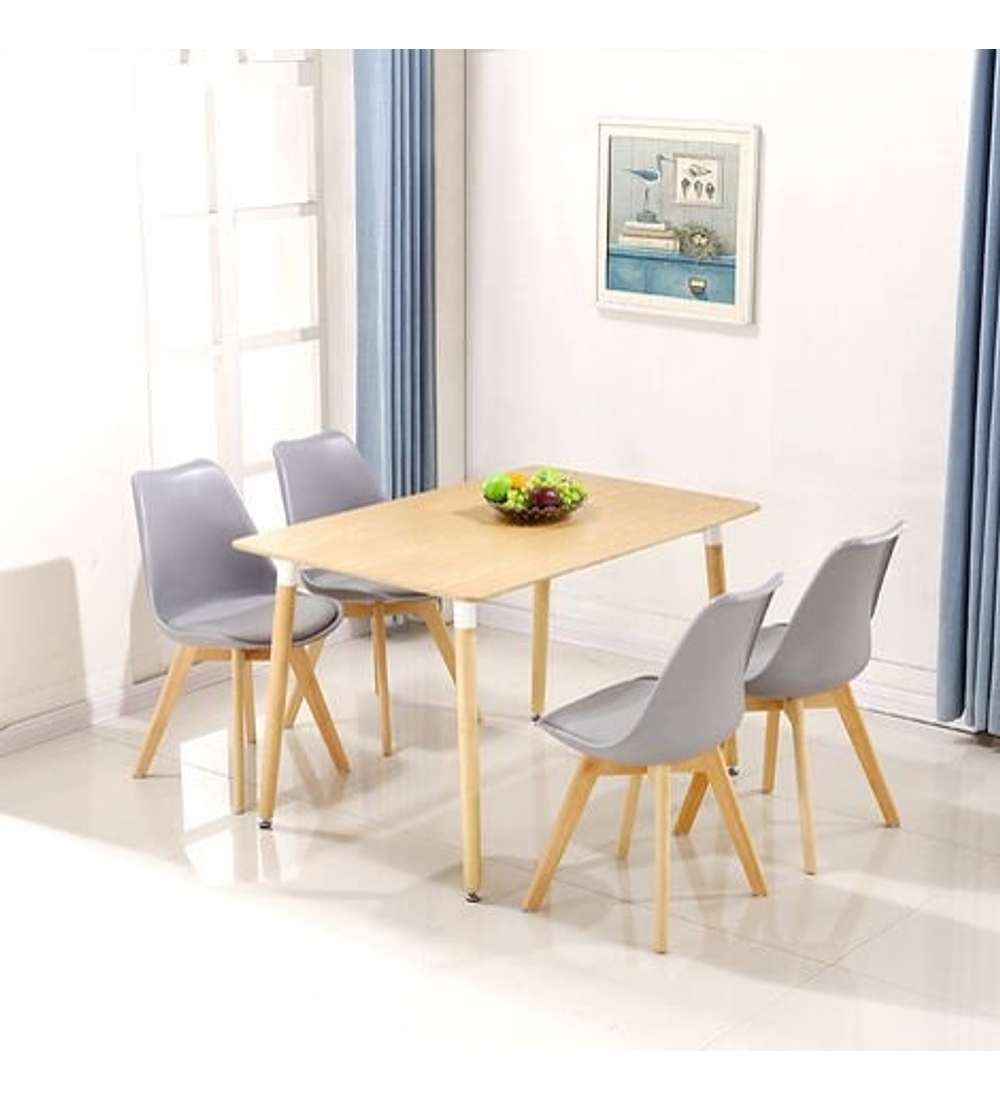Comedor Rectangular color Madera 130x80 cm con 4 Sillas Tulip