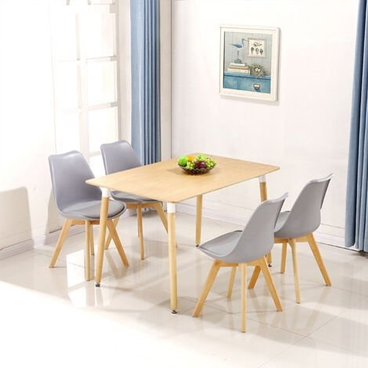 Comedor Rectangular color Madera 130x80 cm con 4 Sillas Tulip 6