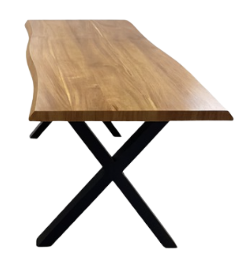 Mesa Rustik X Rectangular 180x90 cm Madera Base Negra - Para 8 personas