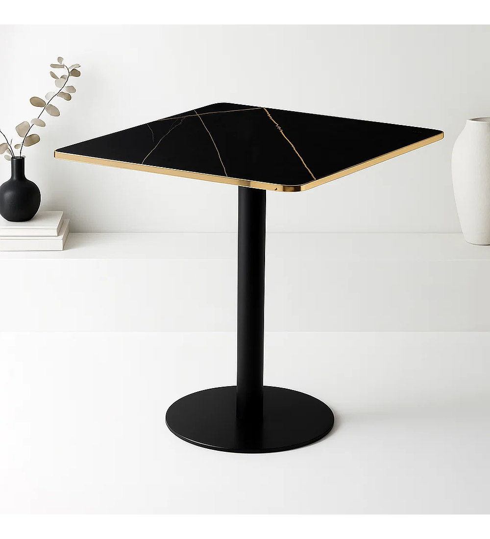 Mesa Cuadrada Deluxe Negra 70x70 cm l Efecto Mármol