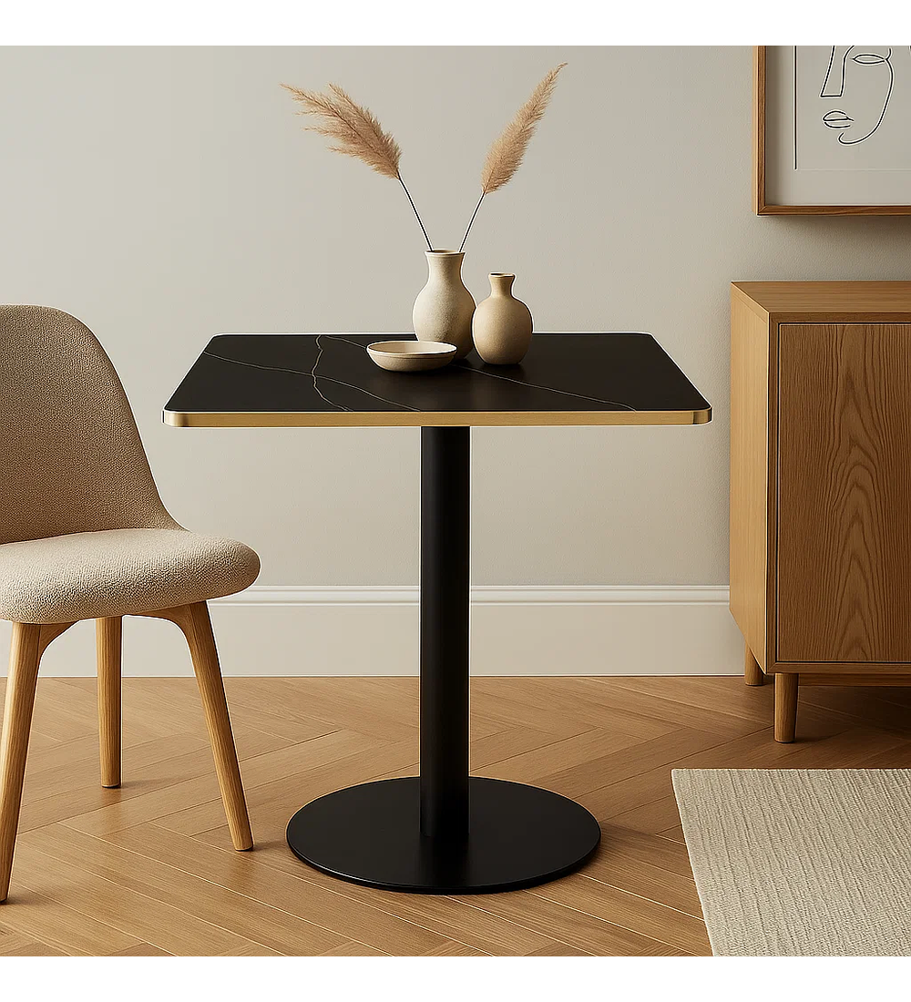 Mesa Cuadrada Deluxe Negra 70x70 cm l Efecto Mármol