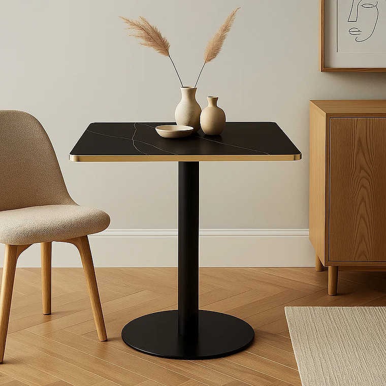 Mesa Cuadrada Deluxe Negra 70x70 cm l Efecto Mármol 4