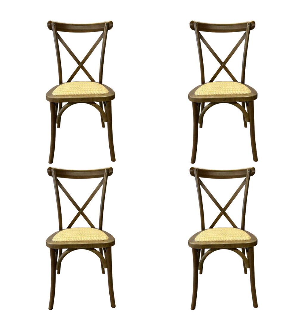 Pack 4 Sillas Crossback Danubio madera rattan walnut