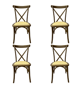 Pack 4 Sillas Crossback Danubio madera rattan walnut