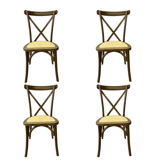 Pack 4 Sillas Crossback Danubio madera rattan walnut