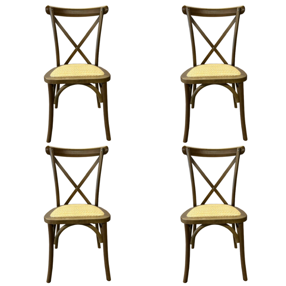 Pack 4 Sillas Crossback Danubio madera rattan walnut 1