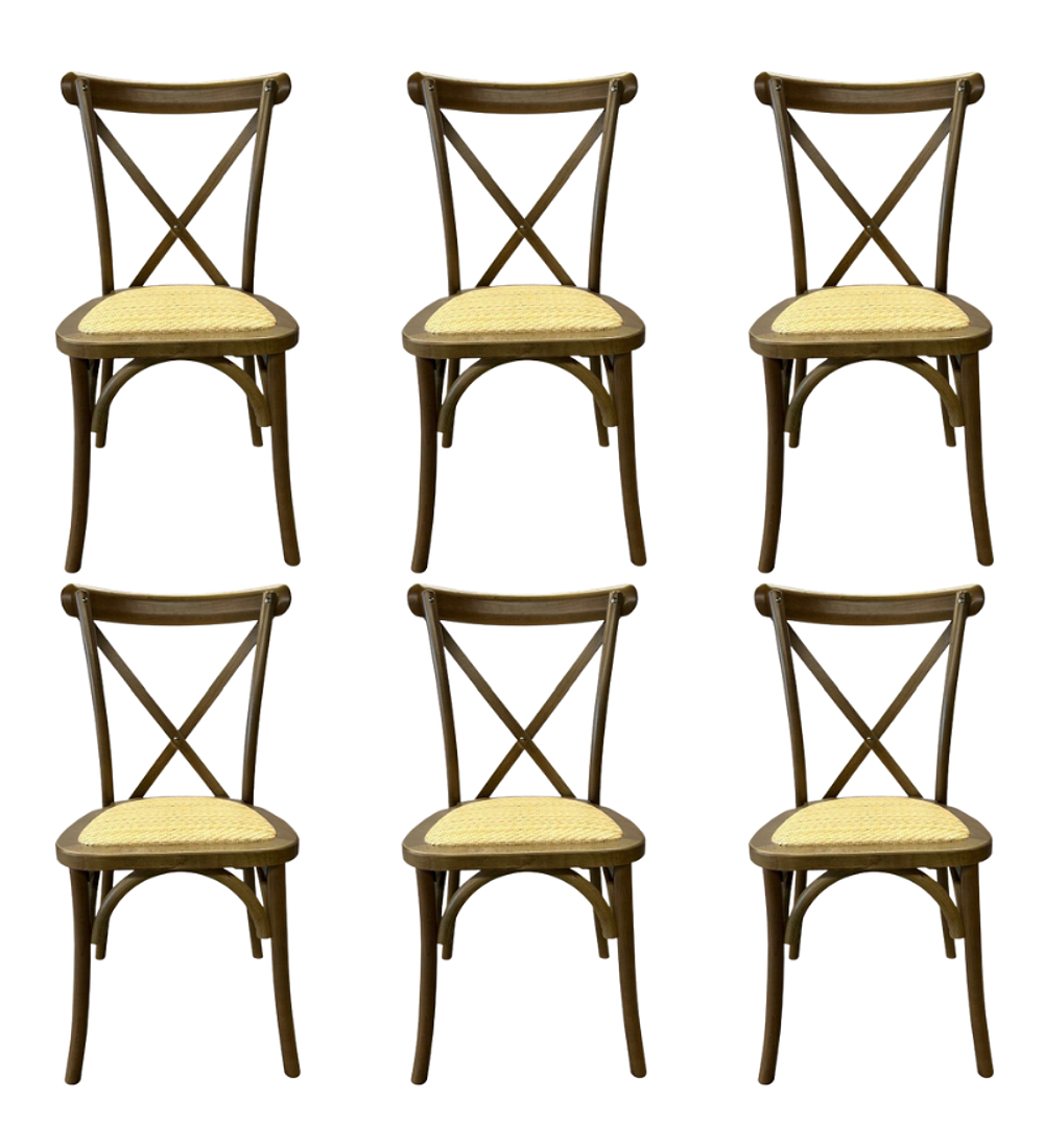 Pack 6 Sillas Crossback Danubio madera rattan walnut