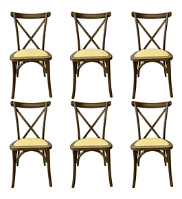 Pack 6 Sillas Crossback Danubio madera rattan walnut