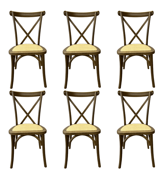 Pack 6 Sillas Crossback Danubio madera rattan walnut