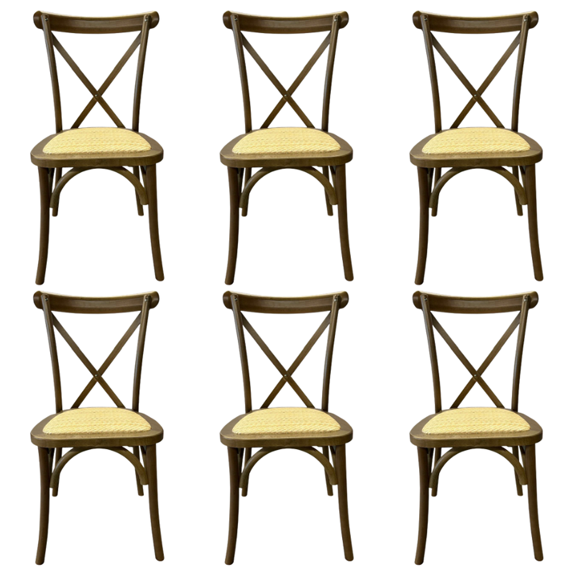 Pack 6 Sillas Crossback Danubio madera rattan walnut 1