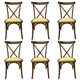 Pack 6 Sillas Crossback Danubio madera rattan walnut