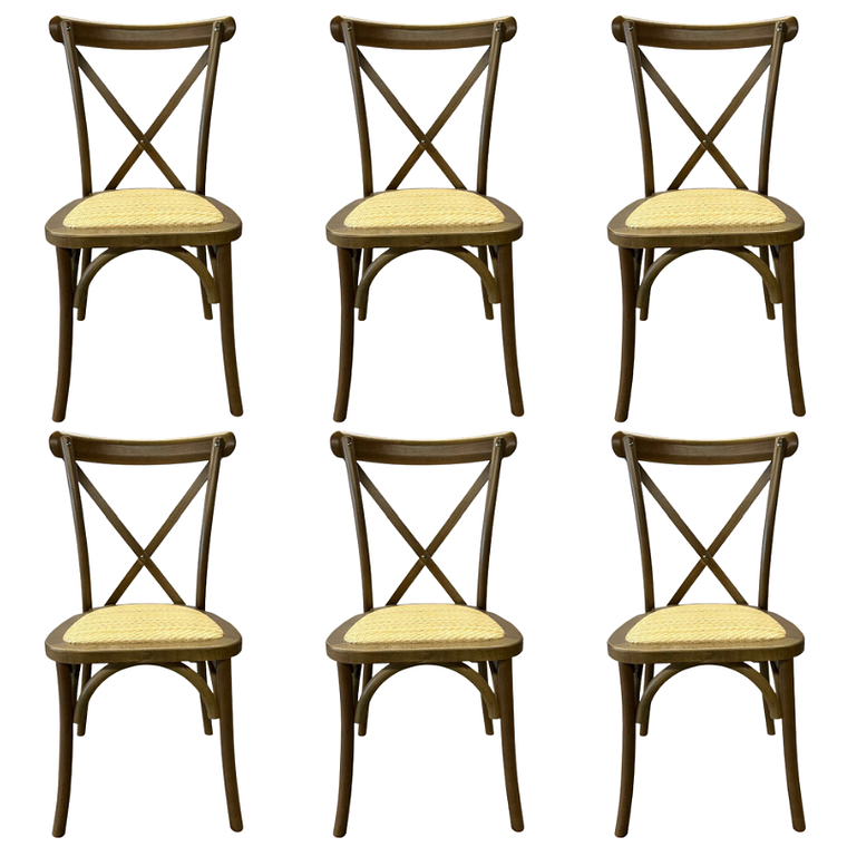 Pack 6 Sillas Crossback Danubio madera rattan walnut 1