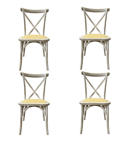 Pack 4 Sillas Crossback Danubio madera rattan antique