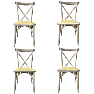 Pack 4 Sillas Crossback Danubio madera rattan antique
